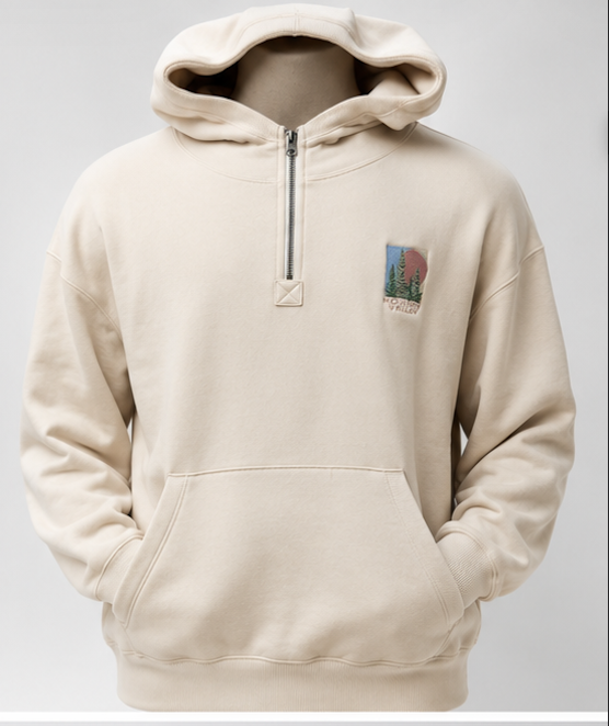 Cream Embroidered Quarter Zip